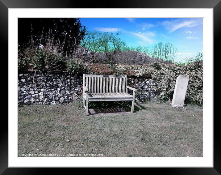 The Resting Bench at the Church in Newington  Framed Mounted Print by Sheila Eames
