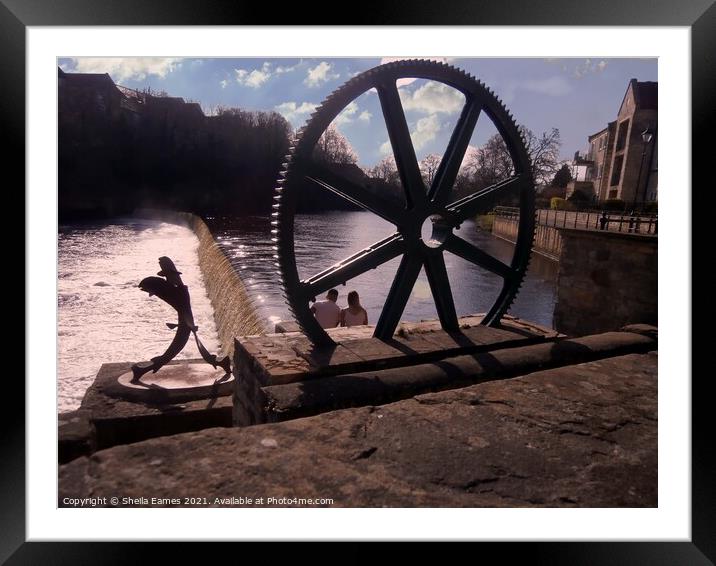 Salmon Leap and Mill Wheel by Wetherby Bridge Framed Mounted Print by Sheila Eames