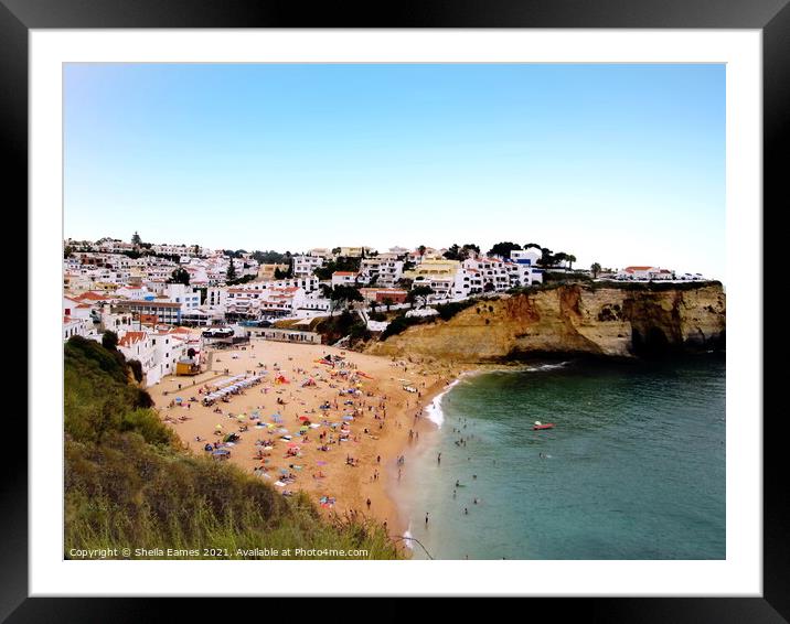 Carvoeiro Beach and Village, Algarve Framed Mounted Print by Sheila Eames