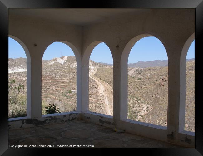 Through the Arches to the Mountain Path Framed Print by Sheila Eames