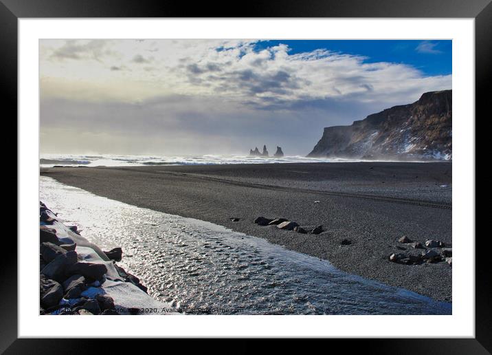 Black sand beach in Iceland Framed Mounted Print by Jonathan Moulton