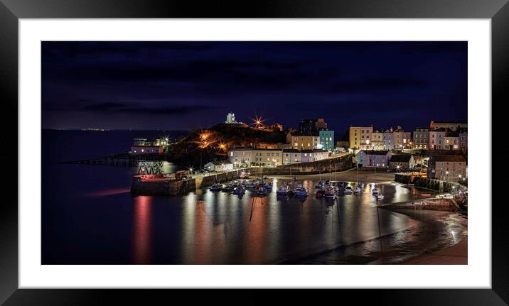 Tenby harbour at night Framed Mounted Print by Paul James