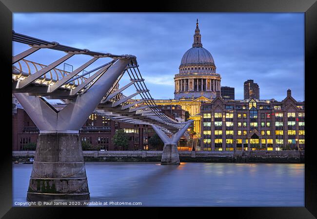 St Paul's Cathedral and the Millennium Bridge Framed Print by Paul James