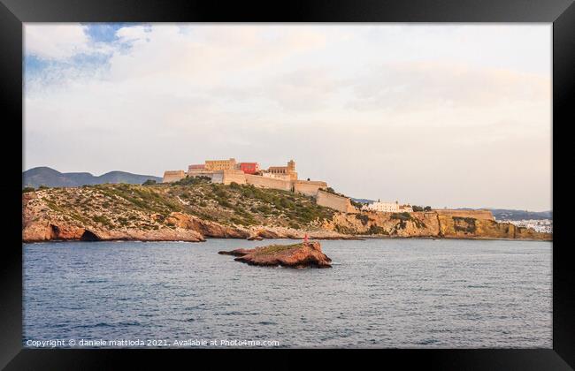 view from the sea of old Ibiza and the bulwark tha Framed Print by daniele mattioda