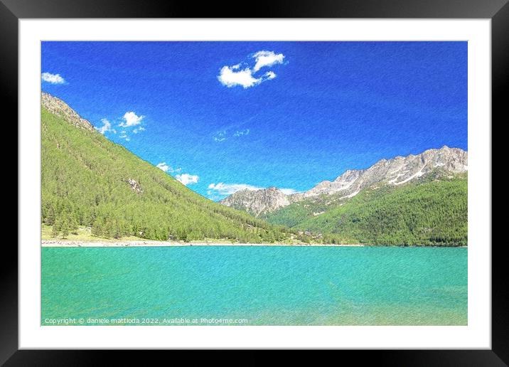 PENCIL SKETCH EFFECT of the lake Ceresole,Italy Framed Mounted Print by daniele mattioda