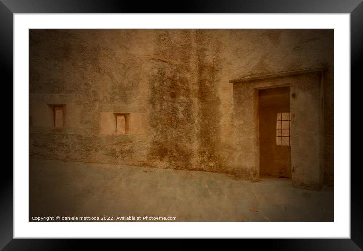 PITTORIALISM EFFECT on  detail of three slits of an old castle with the sentinel station Framed Mounted Print by daniele mattioda