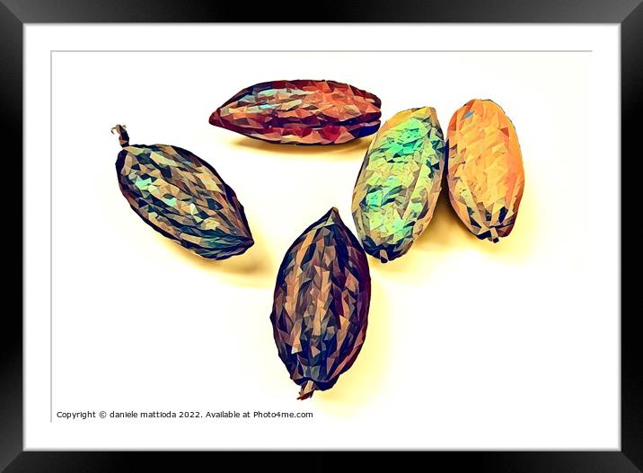 POLY ART on close-up of the fruit of the cocoa plant Framed Mounted Print by daniele mattioda