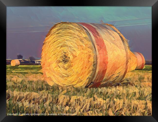 POLY ART on  close-up of a hay cylindrical bale in Framed Print by daniele mattioda