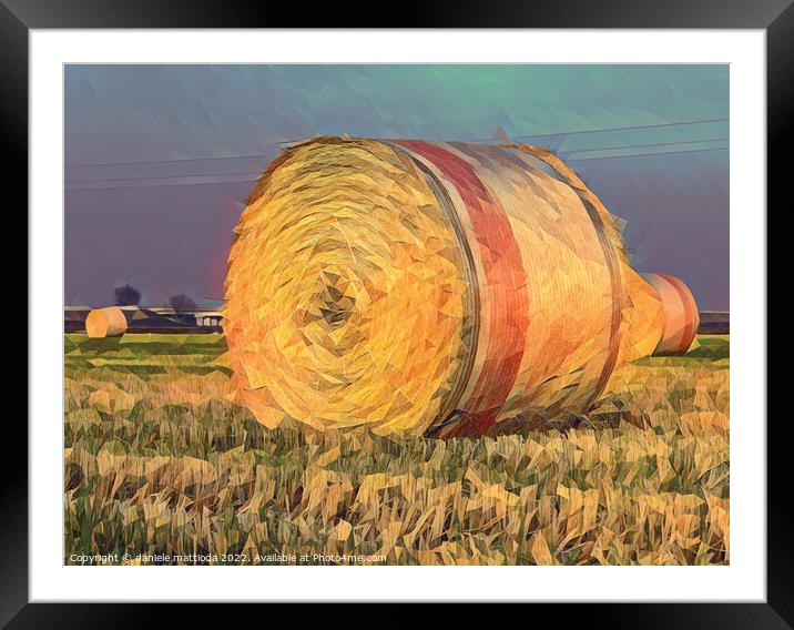 POLY ART on  close-up of a hay cylindrical bale in Framed Mounted Print by daniele mattioda