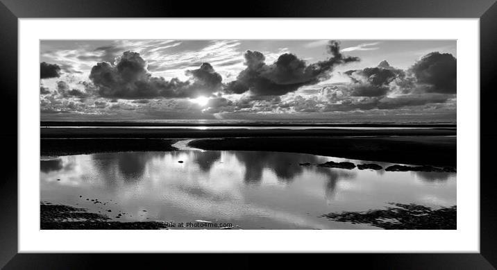 Cleveleys Beach Sunset, Monochrome Framed Mounted Print by Michele Davis
