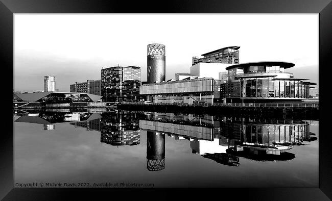 Salford Quays Reflections, Monochrome Framed Print by Michele Davis