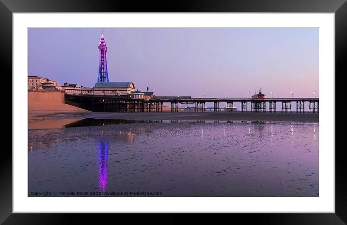 Blackpool Tower, Illuminated Reflections Framed Mounted Print by Michele Davis