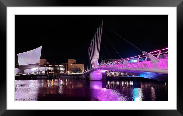 Illuminated Footbridge, Media City Framed Mounted Print by Michele Davis