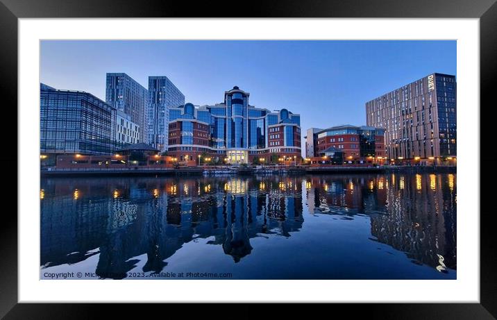 Salford Quays Blue Hour Reflections  Framed Mounted Print by Michele Davis