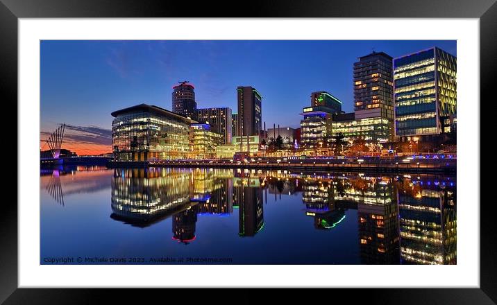 Media City Reflections, Blue Hour Framed Mounted Print by Michele Davis