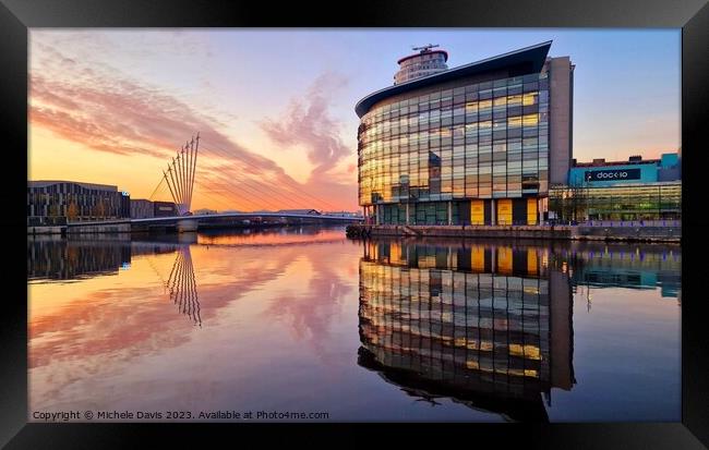 Salford Quays Reflections, Sunset Framed Print by Michele Davis