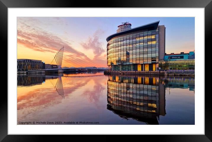 Salford Quays Reflections, Sunset Framed Mounted Print by Michele Davis
