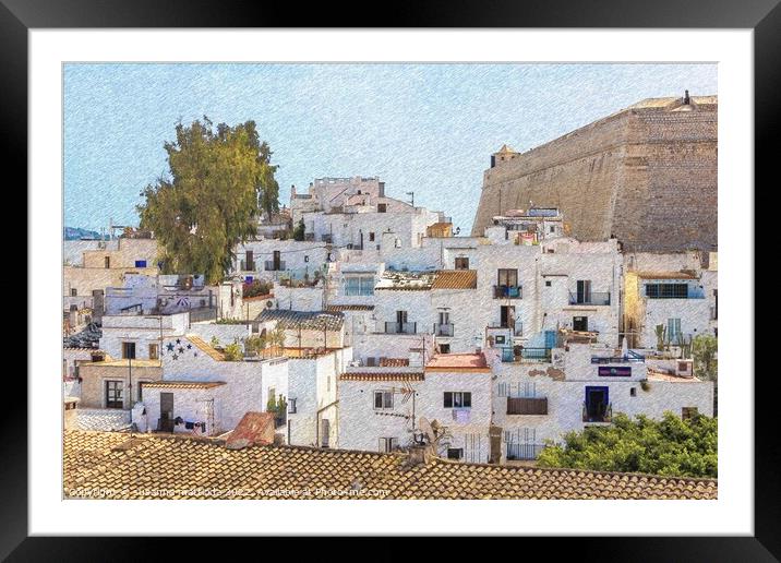 PENCIL SKETCH EFFECT of view of old Ibiza Framed Mounted Print by susanna mattioda