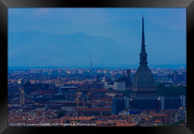 a magnificent view of  Turin with the Mole Antonelliana Framed Print by susanna mattioda