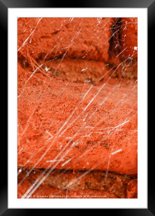 a tangled cobweb on an old brick wall Framed Mounted Print by susanna mattioda