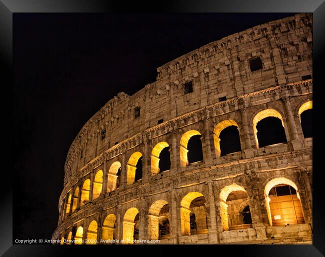 Colosseum (Coliseum) at night in Rome, Italy Framed Print by Antonio Gravante