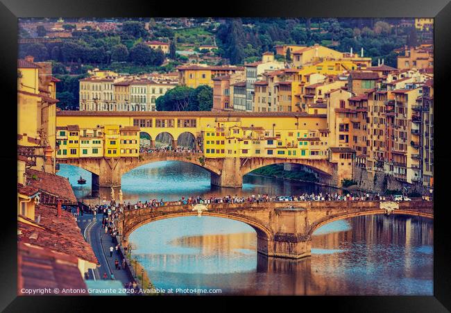 The Ponte Vecchio at sunset, in Florence. Framed Print by Antonio Gravante