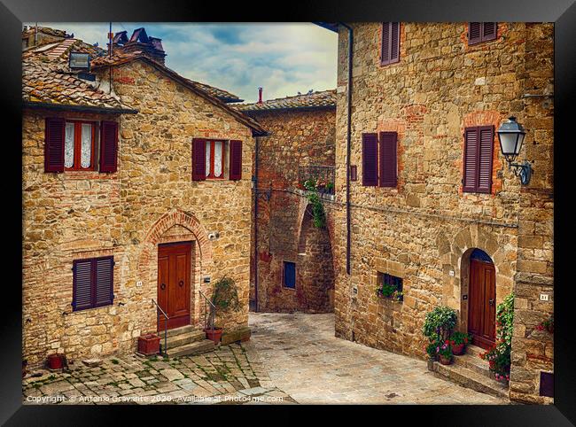 Old medieval small town Monticchiello in Tuscany Framed Print by Antonio Gravante