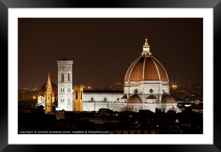Santa Maria del Fiore, the Florence Duomo by night Framed Mounted Print by Antonio Gravante