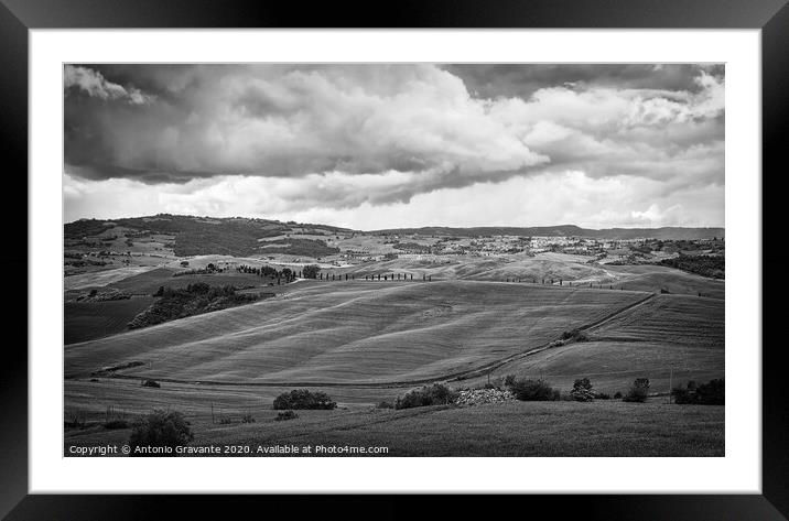 Typical landscape of the Tuscan hills in Italy Framed Mounted Print by Antonio Gravante