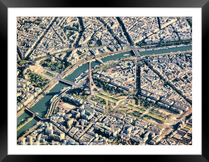 Paris aerial view with Eiffel Tower Framed Mounted Print by Antonio Gravante