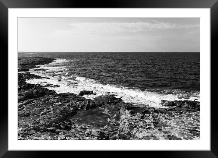 View of the rocky coastline near St. Julian's Framed Mounted Print by Antonio Gravante