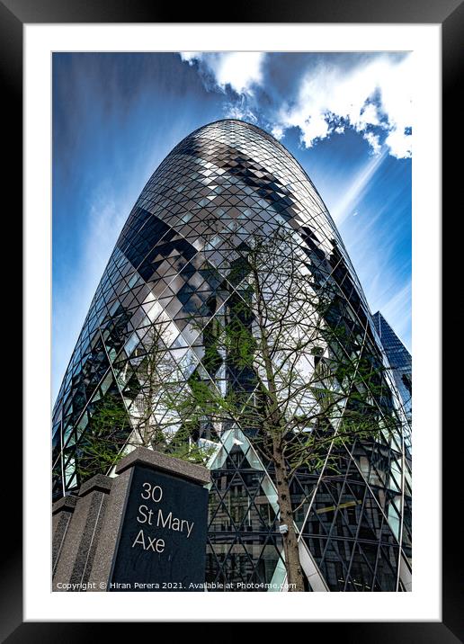 The Gherkin building, 30 St Mary Axe Framed Mounted Print by Hiran Perera