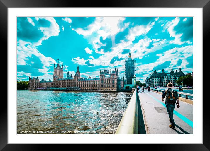 Westminster Bridge, Big Ben and the Palace of Westminster Framed Mounted Print by Hiran Perera