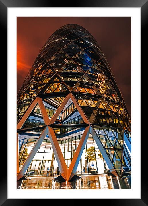 The Gherkin building, 30 St Mary Axe, City of London Framed Mounted Print by Hiran Perera