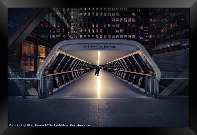 Bridge to the Future. Canary Wharf Framed Print by Hiran Perera