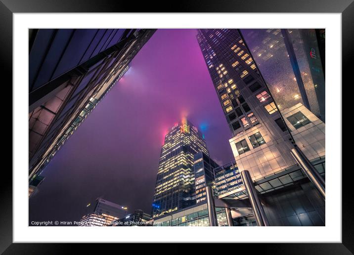 Misty Night in Canary Wharf Framed Mounted Print by Hiran Perera