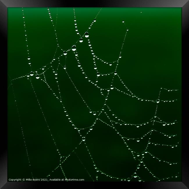 Enchanting Spider's Web Glistening with Dewdrops Framed Print by Mike Byers