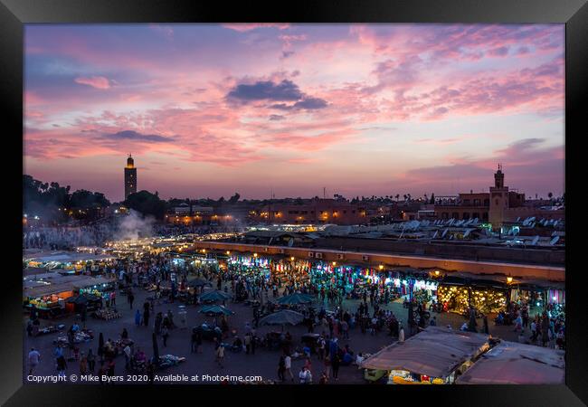 "Sunset Magic at Jemaa el-Fna: Unveiling Marrakesh Framed Print by Mike Byers