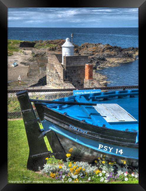 Portsoy Village Banffshire Liberty Boat Garden  Framed Print by OBT imaging