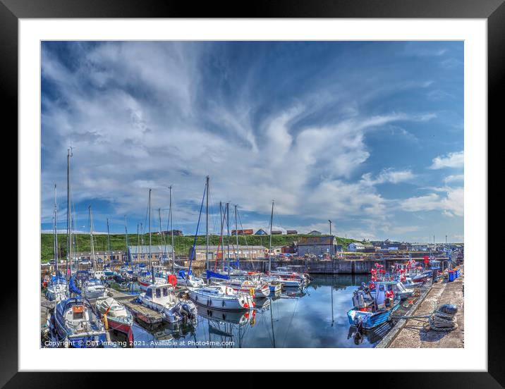 Whitehills Village Fishing Boat Harbour And Marina High Summer Sky Framed Mounted Print by OBT imaging