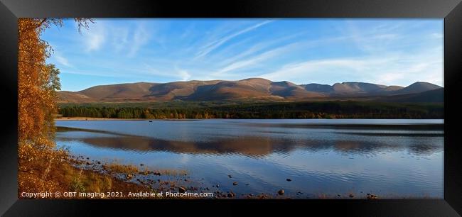 Loch Morlich Autumn Reflection Cairngorm Mountains Highland Scotland Framed Print by OBT imaging