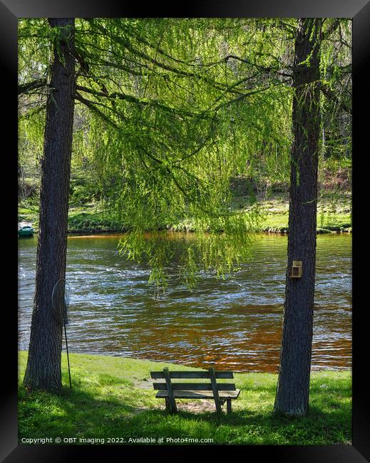 River Spey At Carron Speyside Spring Light Bench Framed Print by OBT imaging