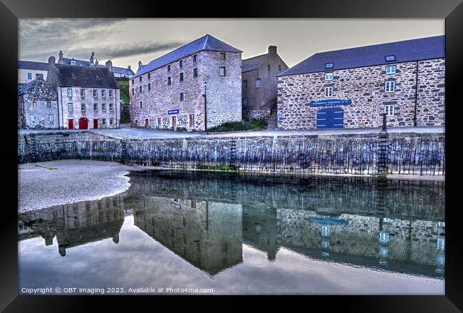 Portsoy Village 17thCentury Harbour Building Reflection Aberdeenshire Scotland  Framed Print by OBT imaging