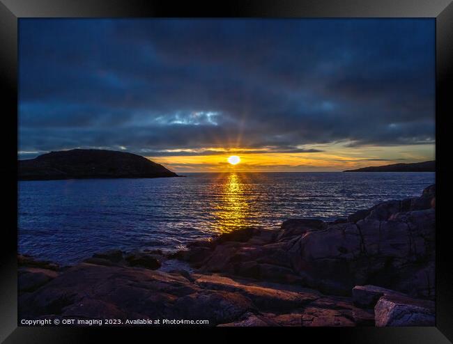 Achmelvich Bay Beach Sunset Hues Assynt Highland Scotland Framed Print by OBT imaging
