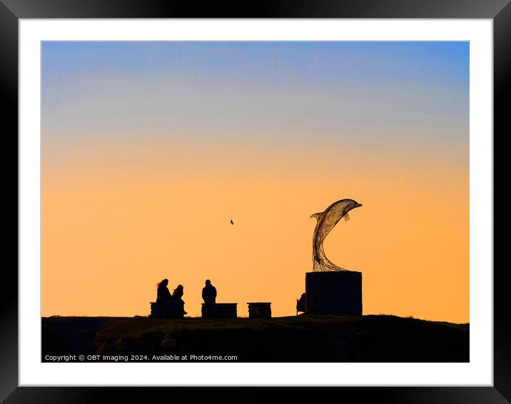 Portsoy Aberdeenshire Dolphin Sculpture Sunset Scotland Framed Mounted Print by OBT imaging