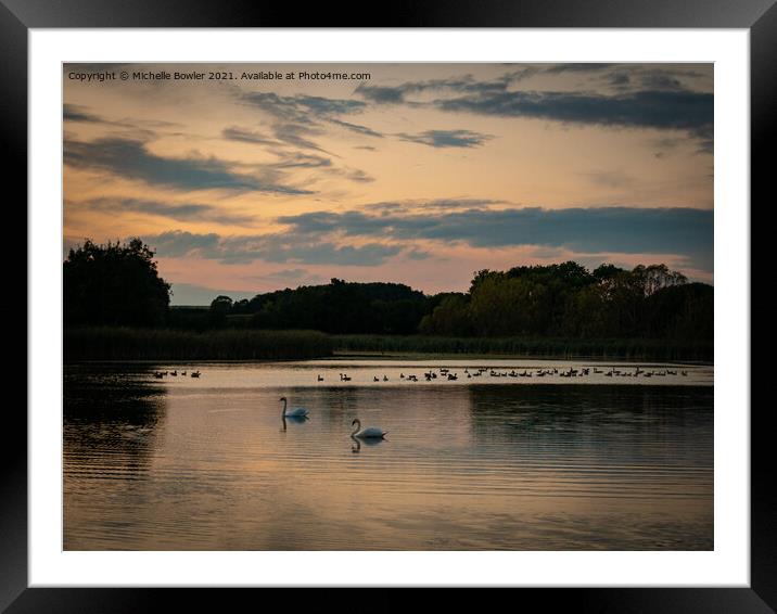Sunset swans Framed Mounted Print by Michelle Bowler