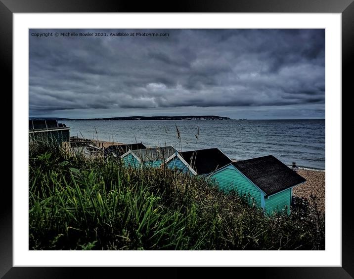 Cloudy Beach Huts Milford on Sea Framed Mounted Print by Michelle Bowler