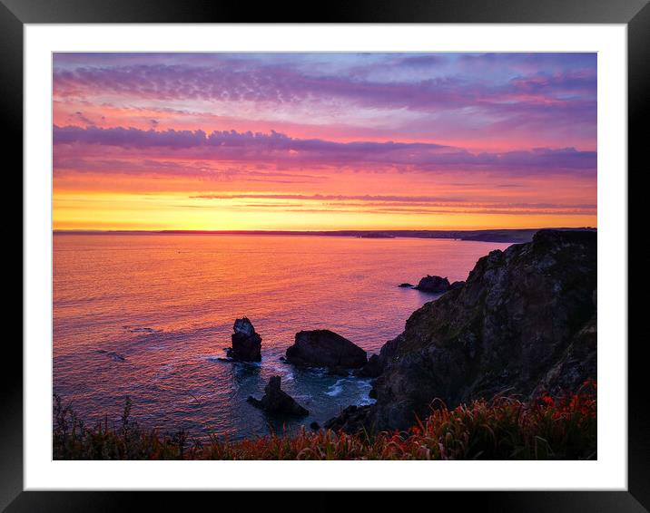 Hope Cove Sunset Framed Mounted Print by Michelle Bowler