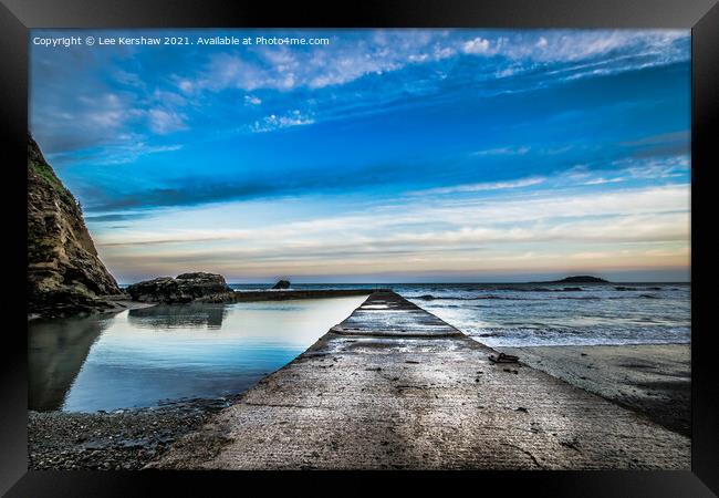 Cracked Serenity: A Journey to the Untamed Sea Framed Print by Lee Kershaw