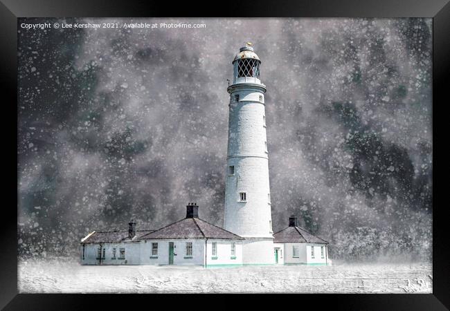 Nash Point Lighthouse - Snow Blizzard (Marcross) Framed Print by Lee Kershaw
